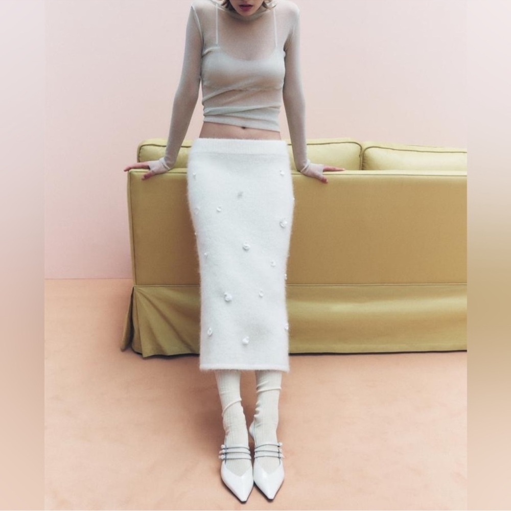 Zara SEQUIN ALPACA BLEND KNIT SKIRT
